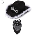 Cappello da cowboy nero con piume, corona di strass e bandana con stampa paisley - Set 2 Pezzi Corona Piume Nero