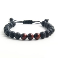 Adjustable black lava rock and red tiger eye stone beaded bracelet for men and women - Red Tiger Eye + Lava Stone (NR09-1)