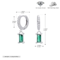 Detailed view of S925 sterling silver earrings with green zircon and 1.75cm size specs - 925 Silver White Gold Plated - Emerald Green Zirconia
