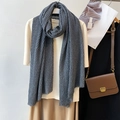 Gray pleated cotton linen scarf with vintage texture and frayed edges for women - Gray