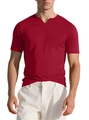 Men's slim fit dark red short sleeve T-shirt with V-neckline in stretchy athletic fabric - Burgundy