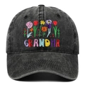 Berretto da baseball nero lavato vintage con ricamo floreale grandma per uomo e donna - Regolabile / Nero