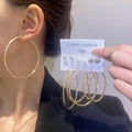 Gold earrings set featuring oversized hoops with pearls and rhinestone studs on card - KC Gold (H-203)