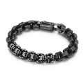 Punk style stainless steel skull bracelet with geometric chain links and oxidized finish - Vintage Black (KB152157-KFC)