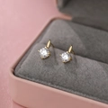 Minimalist S999 sterling silver stud earrings in gold finish with round cubic zirconia - S999 Fine Silver / Gold