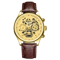 WOKAI gold skeleton quartz watch with brown leather strap and tachymeter bezel - Gold Case Brown Strap Watch