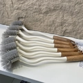 Set of 6 S-shaped toilet brushes with extended oak-textured handles and grey bristles - Wood Handle