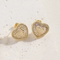 Elegant gold heart earrings featuring clustered pearls and pavé cubic zirconia accents - Heart Pearl White Zirconia