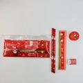 Red Christmas stationery set with pencils, ruler, sharpener and eraser in clear pouch - 5-Piece Christmas Stationery Set
