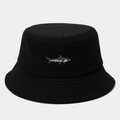 Sombrero de pescador negro de algodón con bordado de tiburón y ala pespunteada - M (56-58cm) / Nuevo Tiburón Negro