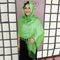 Bright green shawl with metallic silver thread and long fringe tassels for party wear - Standard / 180x70cm / Light Green