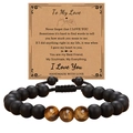 Tiger eye and matte stone beaded bracelet presented on a sentimental greeting gift card - To My Love