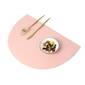 Pink semi-circle PU leather placemat with waterproof finish and elegant gold cutlery set - Pink