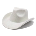 Cappello da cowboy bianco glitterato con paillettes e tesa larga per feste e spettacoli - M (56-58cm) / Bianco