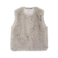 Elegant grey faux fur vest for women with sleeveless design and soft plush texture - XS / Gray