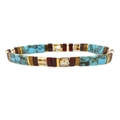 Bohemian Tila bead bracelet with turquoise, red, and marble tiles with gold accents - Blue/Red/White Spotted(TL-B190264C)