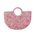 Rosa und beige halbrunde Strandtasche aus Papierseil mit runden Griffen - Groß / Dunkelrosa