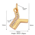 Gold plated copper letter Y pendant with cubic zirconia and exact size measurements - Zirconia Letter Y