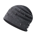 Close-up of grey knit beanie featuring decorative silver beads and soft textured fabric - One Size(Adjustable) / Metal Bead Gray