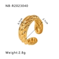 Adjustable 18k gold plated stainless steel ring with vintage twisted weave texture - Twisted Weave Texture (NB-R2023040)