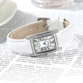 GEDI Women's silver square quartz watch with white leather strap and crystal bezel - Silver Case White Dial White Strap
