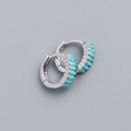 S925 sterling silver hoop earring featuring a rectangular turquoise gemstone inlay - 925 Silver / Platinum (Turquoise Stone)