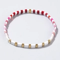 Bohemian Tila bead bracelet with red, pink and white enamel beads and gold spacers - Warm Tone Patchwork