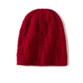 Berretto invernale in cashmere rosso con trama a trecce spessa e design avvolgente - Taglia unica / Borgogna