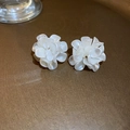 Elegant white acrylic flower stud earrings with silver needles on a dark metal tray - White Frosted Flower Style (8# Silver Earring Post-White)