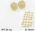 10-pair set of gold-plated copper flower stud earrings with white cubic zirconia stones - Flower