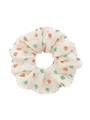 Polka dot hair scrunchie in white with pink and green heart patterns for women - White with Colorful Hearts