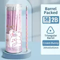 Pink 2B triangle pencils in 50-piece set with ergonomic grip holes for students - Purple Cream Rabbit-50PCS Barrel-2B / 50 Pieces / Purple