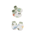 Set di scarpine e muffole per neonati in cotone bianco con stampa di animali verdi - Set Guanti e Scarpine Elefante Scimmia