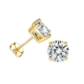 Classic 18K gold plated stainless steel stud earrings with round cubic zirconia - Gold White Zirconia 3mm Single