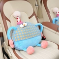 Quirky blue checkered monster car headrest pillow with party hat on leather seat - Lumbar Support / Blue