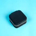 Portable square black velvet jewelry box with golden zipper closure for rings and earrings - 10*10*5cm / Black