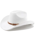 Dettaglio cappello cowboy in feltro bianco con cinturino in pelle marrone e fibbia oro - M(56-58cm) / Bianco puro