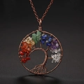 Handmade tree of life necklace with colorful crystal stones in a copper wire wrap - Bronze Multicolored Slanted Tree