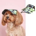 Detail of camouflage pet sun hat with adjustable strap and ear holes for dogs - Green Camouflage