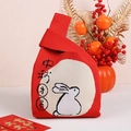 Borsa in maglia rossa per la Festa di Metà Autunno con motivo a coniglio bianco - Rosso Singolo Coniglio