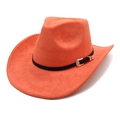 Détail du chapeau de cowboy orange en daim avec bande noire et boucle en métal argenté - M(56-58cm) / Orange