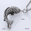 Silver vintage koi fish pendant necklace in stainless steel with textured scales - Style C-Koi Fish (Pendant Only)