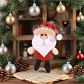 Miniature Santa Claus plush ornament with red burlap fabric and golden hanging cord - Burlap Santa Claus