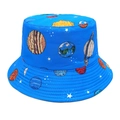 Detailed view of solar system planet prints on a navy blue cotton bucket hat - M (56-58cm) / Blue
