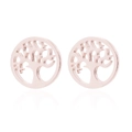 Detail of rose gold tree of life stud earrings with hollow design on white background - Tree of Life / Rose Gold