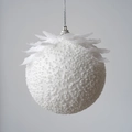 Macro detail of white textured Christmas ball with floral petals and silver hanging cap - Foam Ball Style / 8cm
