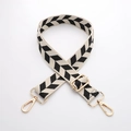 Adjustable beige woven strap with black chevron patterns and gold metal buckles - J44-A6-Black Beige Arrow Pattern