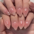Glanzernd Rosa Blush Farbverlauf Mandelnägel zum Aufkleben mit durchsichtigem Jelly-Finish - Gradient Rosa Blush Mandel Stil (JP3859)