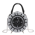 Sac à bandoulière rond créatif avec design cadran d'horloge et motif de piano - Noir