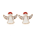 Gros plan de boucles d'oreilles ange dorées avec émail blanc et strass brillants - #14 Ange/Bord Doré Émail Blanc